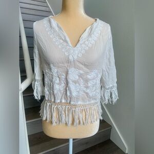 Melrose and Market White Fringe Top